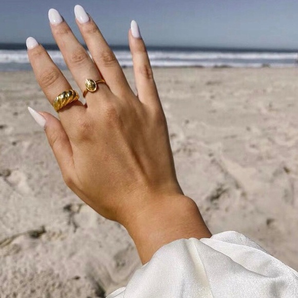 Gold Dome Croissant Signet Stackable Band Ring - Picture 8 of 8